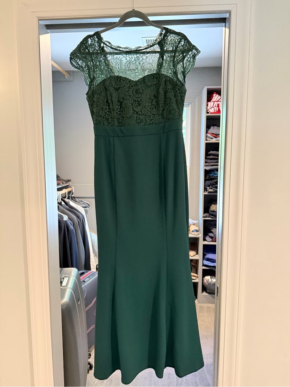 Lulu's Dark Emerald Lace Cap-Sleeve Maxi Dress